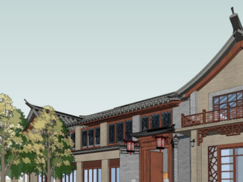Features Antique Tangfeng Commercial Street Project Design SU Model Modello 3D
