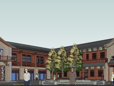 Features Antique Tangfeng Commercial Street Project Design SU Model Modello 3D