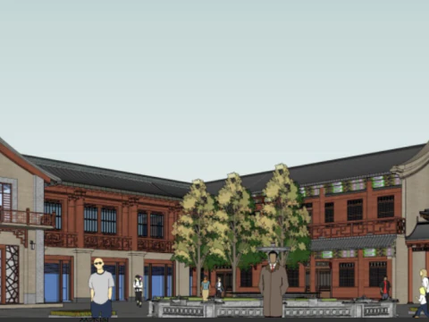 Features Antique Tangfeng Commercial Street Project Design SU Model 3D Model