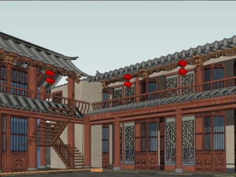 Features Antique Tangfeng Commercial Street Project Design SU Model Modello 3D