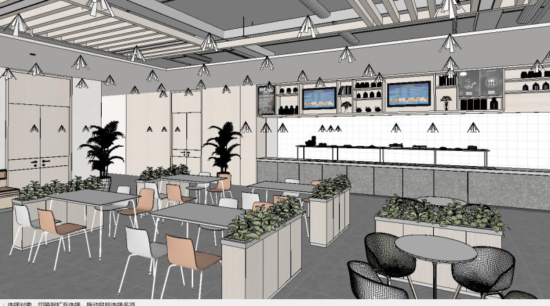 Design of SU precise model for modern canteen seating space Modelo 3D .c4d .max .obj .3ds .fbx .stl .blend 