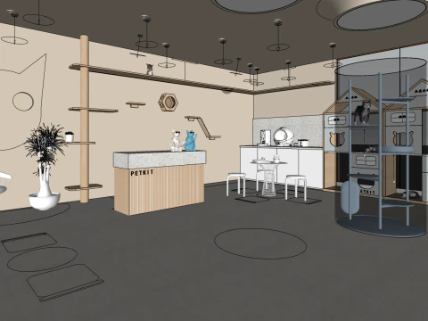 Design of SU Model of Cat Cafe in Modern Pet Shop 3D Model