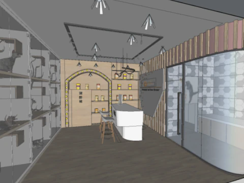 Design of SU Model of Cat Cafe in Modern Pet Shop 3D Model