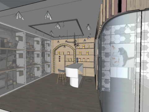 Design of SU Model of Cat Cafe in Modern Pet Shop 3D Model