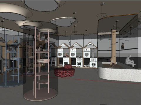 Design of SU Model of Cat Cafe in Modern Pet Shop 3D Model