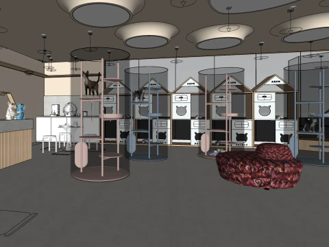 Design of SU Model of Cat Cafe in Modern Pet Shop 3D Model