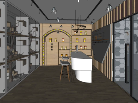 Design of SU Model of Cat Cafe in Modern Pet Shop 3D Model