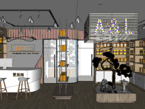 Design of SU Model of Cat Cafe in Modern Pet Shop 3D Model