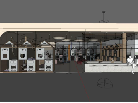 Design of SU Model of Cat Cafe in Modern Pet Shop 3D Model
