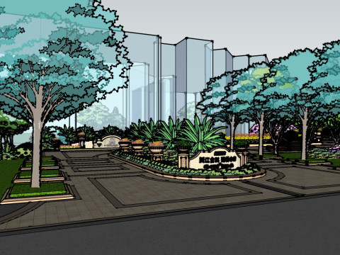 Community landscape layout display SU model 3D Model
