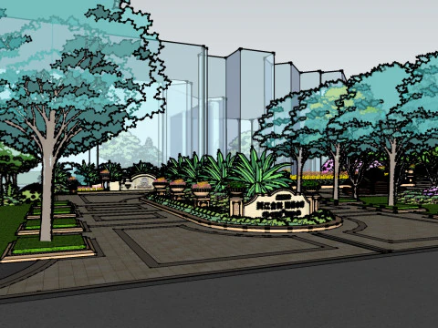 Community landscape layout display SU model 3D Model