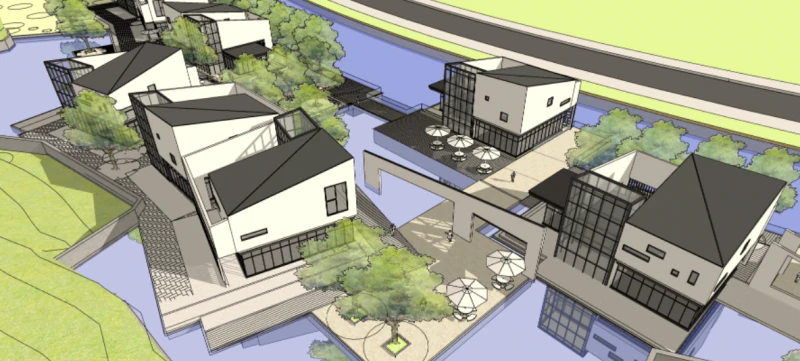 कमर्शियल स्ट्रीट वाटरफ्रंट सु आर्किटेक्चरल मॉडल 3D मॉडल .c4d .max .obj .3ds .fbx .stl .blend 