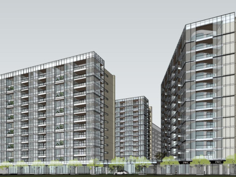 Modern style ground floor commercialhotel apartment building SU model 3D Модель