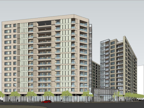Modern style ground floor commercialhotel apartment building SU model 3D Модель