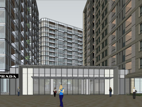 Modern style ground floor commercialhotel apartment building SU model 3D Модель