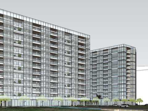 Modern style ground floor commercialhotel apartment building SU model 3D Модель