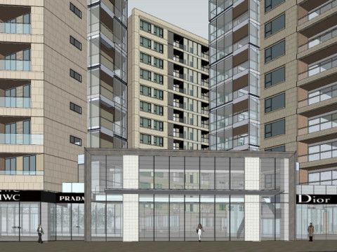 Modern style ground floor commercialhotel apartment building SU model 3D Модель