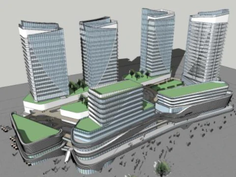 Model SU w nowoczesnym stylu, wielopiętrowy i wielopiętrowy kompleks komercyjny Model 3D