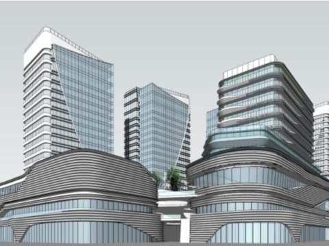Modern style multi story and high-rise commercial complex building SU model Model 3D