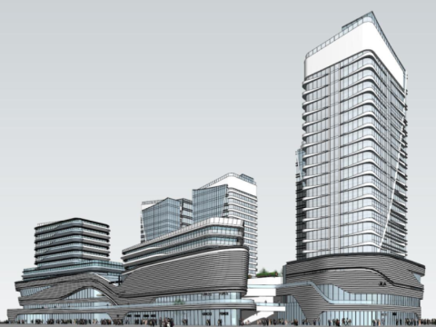 Modern style multi story and high-rise commercial complex building SU model Model 3D