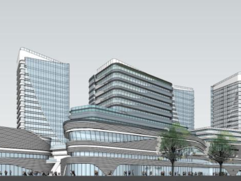 Modern style multi story and high-rise commercial complex building SU model Model 3D
