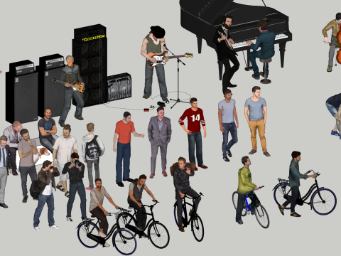 Collection of various postures and movements of adult characters male Modello 3D