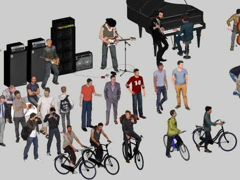 Collection of various postures and movements of adult characters male 3D Model