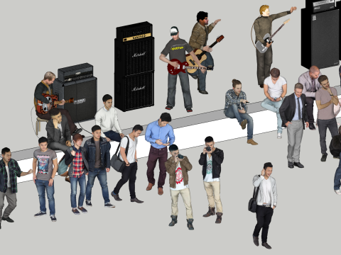 Collection of various postures and movements of adult characters male Model 3D