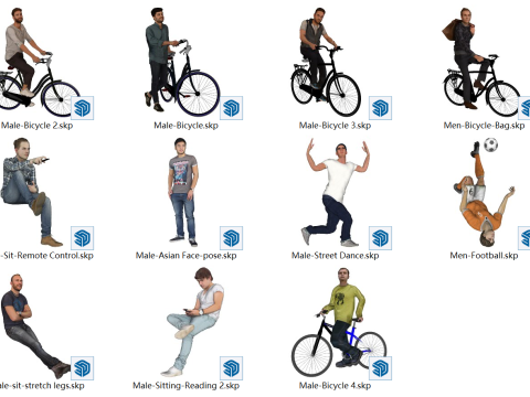 Street dance pose leg stretching football remote control reading bicycle male 3D 模型