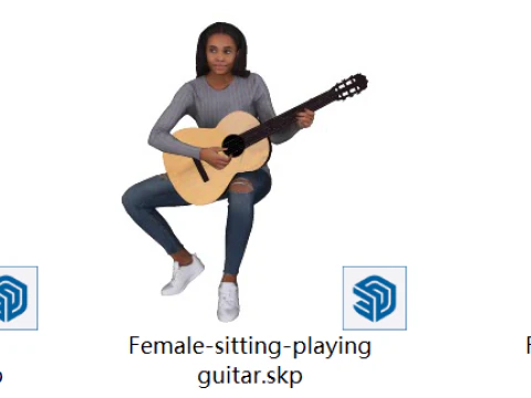 Vrouwelijke Aziatische gezicht voorbijgangers tas spelen gitaar viool 3D Model