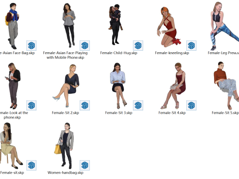 Female Sit hug kneel look at mobile phone handbag leg pressing Modelo 3D