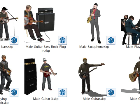 Male playing piano playing guitar rock playing bass plugging in saxophone 3D Model