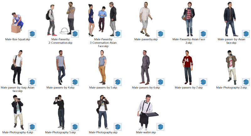 16 male models-waiter squatting passers-by conversation photography 3D Модель .c4d .max .obj .3ds .fbx .stl .blend 