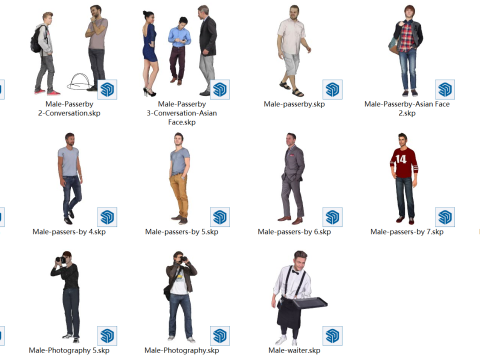 16 male models-waiter squatting passers-by conversation photography Model 3D
