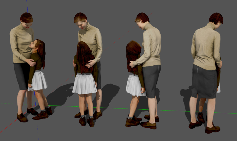 Mother Daughter Child Character Combination Family Characters Girl Female Mother Characters 3Dモデル .c4d .max .obj .3ds .fbx .stl .blend