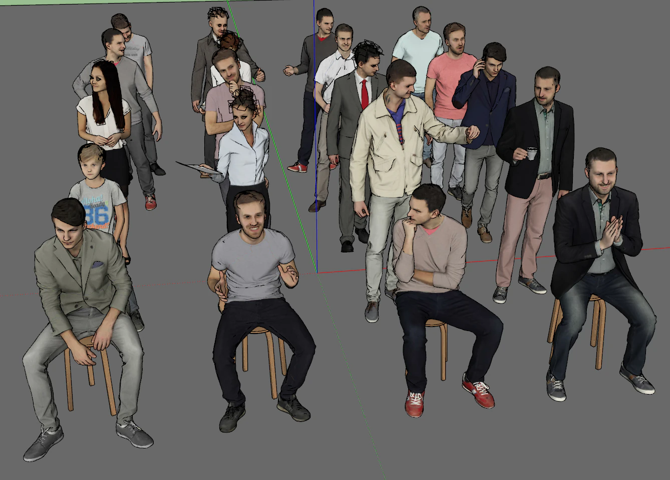 Multiple SU Models in Sitting and Standing Poses 3D Model .c4d .max .obj .3ds .fbx .stl .blend