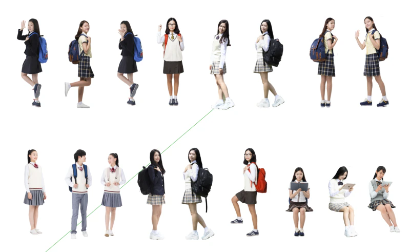 Collection of 2D Female Student SU Models 3D Model .c4d .max .obj .3ds .fbx .stl .blend 