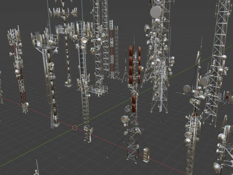Cole&ccedil;&atilde;o de antenas de sinal Modelo 3D