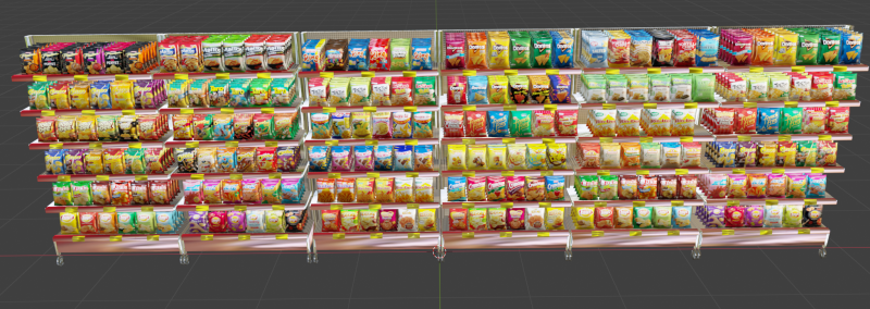 Supermarket snack shelves 3D Модель .c4d .max .obj .3ds .fbx .stl .blend