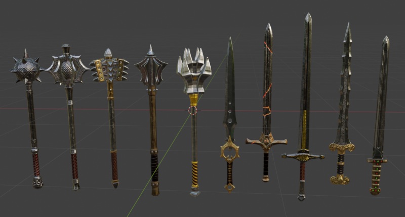 Tomahawks War Hammers and Swords Model 3D .c4d .max .obj .3ds .fbx .stl .blend 