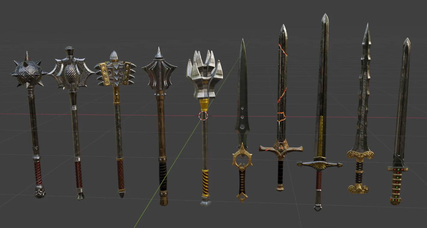 Tomahawks War Hammers and Swords 3D Model .c4d .max .obj .3ds .fbx .stl .blend 