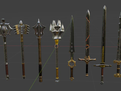 토마호크스 전쟁 망치와 검 3D 모델