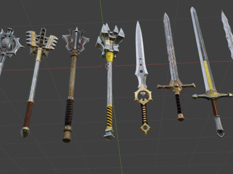 Tomahawks War Hammers and Swords 3D Model