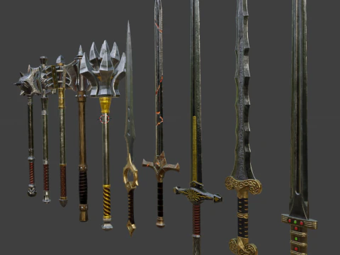 Tomahawks War Hammers and Swords 3D Model