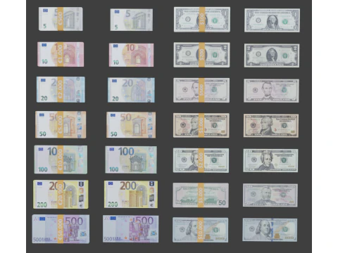 Realistic Euro Dollar 3D Model
