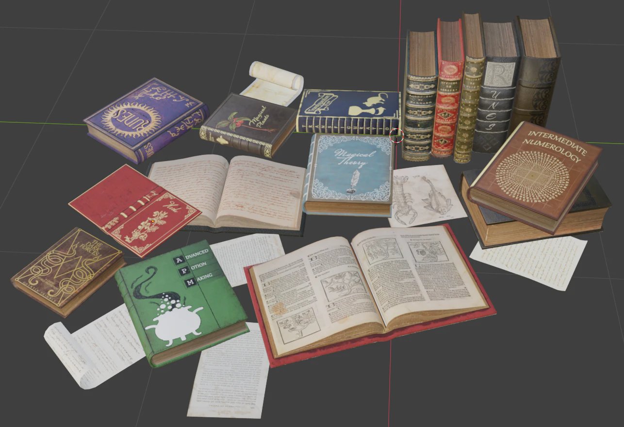Realistic Wizard Books 3D Model .c4d .max .obj .3ds .fbx .stl .blend 