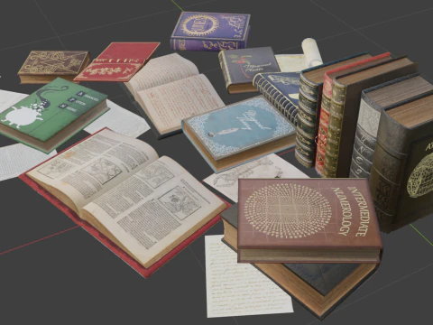 Realistic Wizard Books 3D Model