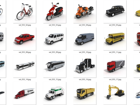 38 types of transportation vehicles 3D Model
