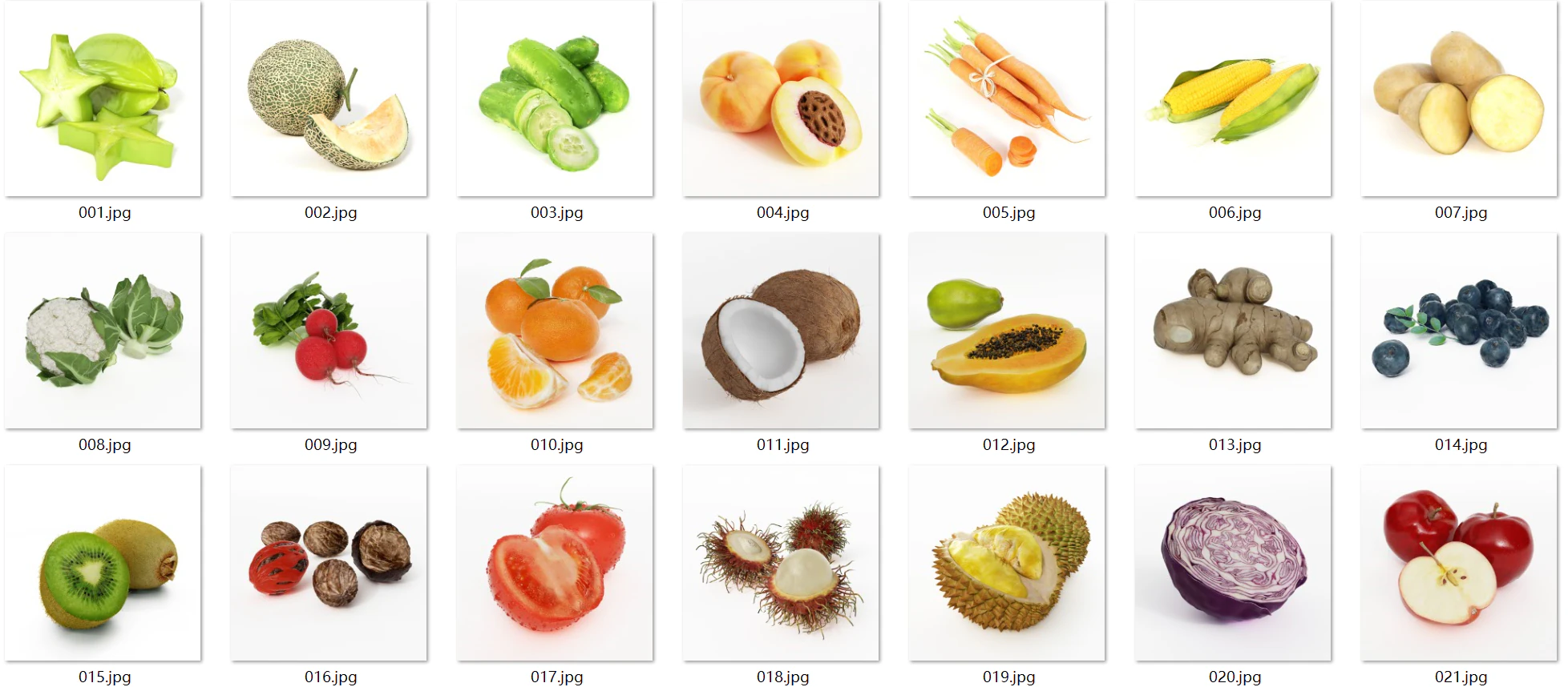 44 types of fruits and vegetables 3D Model .c4d .max .obj .3ds .fbx .stl .blend