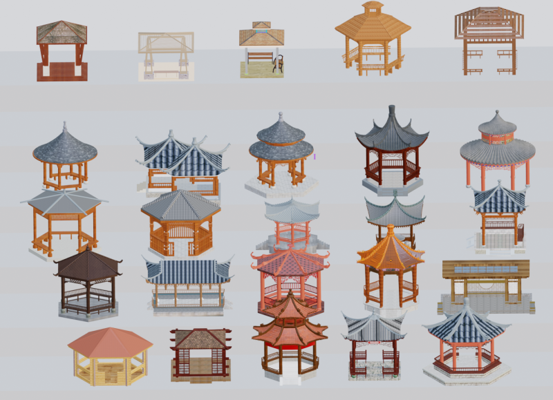 Low profile national style pavilion Model 3D .c4d .max .obj .3ds .fbx .stl .blend 